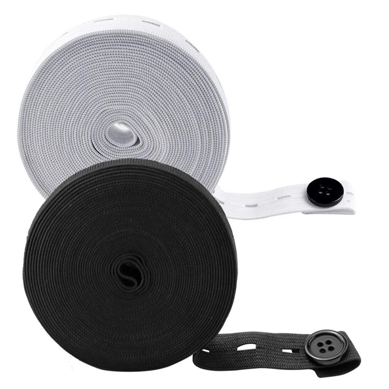 Yookat 4 Rolls Elastic Band with Holes Elastic Band Button Elastic Button Holes Sewing Elastic Bands with Buttonhole and 100Pcs 18mm Black Resin Button (Black and White, 3/4 inch) - Image 3